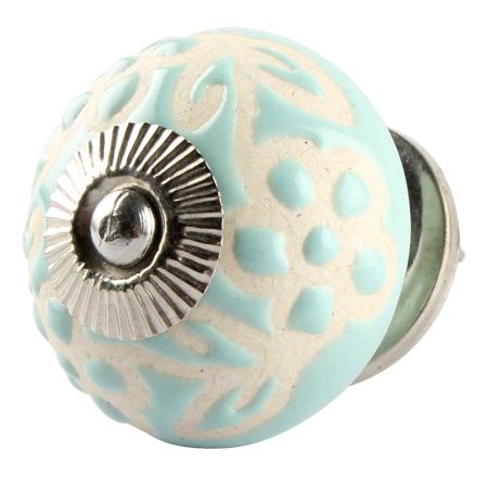 Sage Green Etched Ceramic Floral Drawer Knob Online